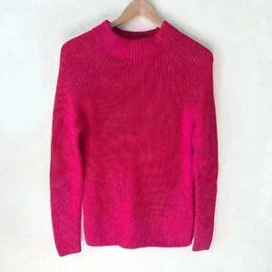 Land's End Sz S 6 8 Womens Pink Chunky Knit Mock Neck Sweater Long Sleeve Barbie